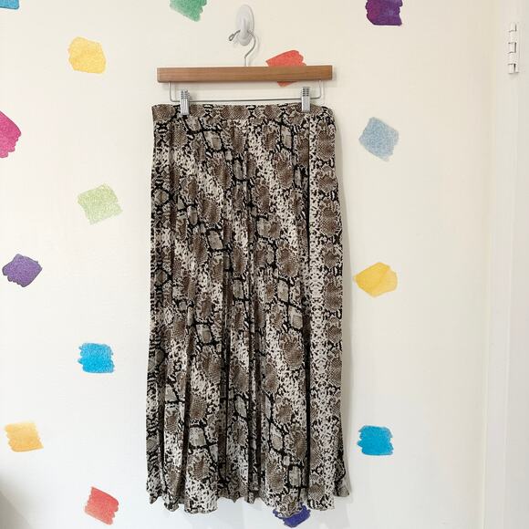 8 Banana Republic Neutral Colors Snakeskin Print Pleated Midi Skirt - Picture 1 of 3